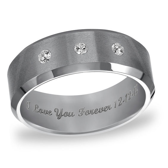 Triton 8.0mm 1/10 CT. T.w. Engraved Comfort Fit Tungsten Carbide Wedding Band (25 Characters)