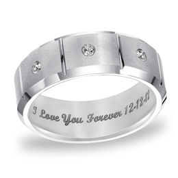 Triton 1/10 CT. T.W. Diamond Engraved Three Stone Comfort Fit Tungsten Wedding Band (25 Characters)