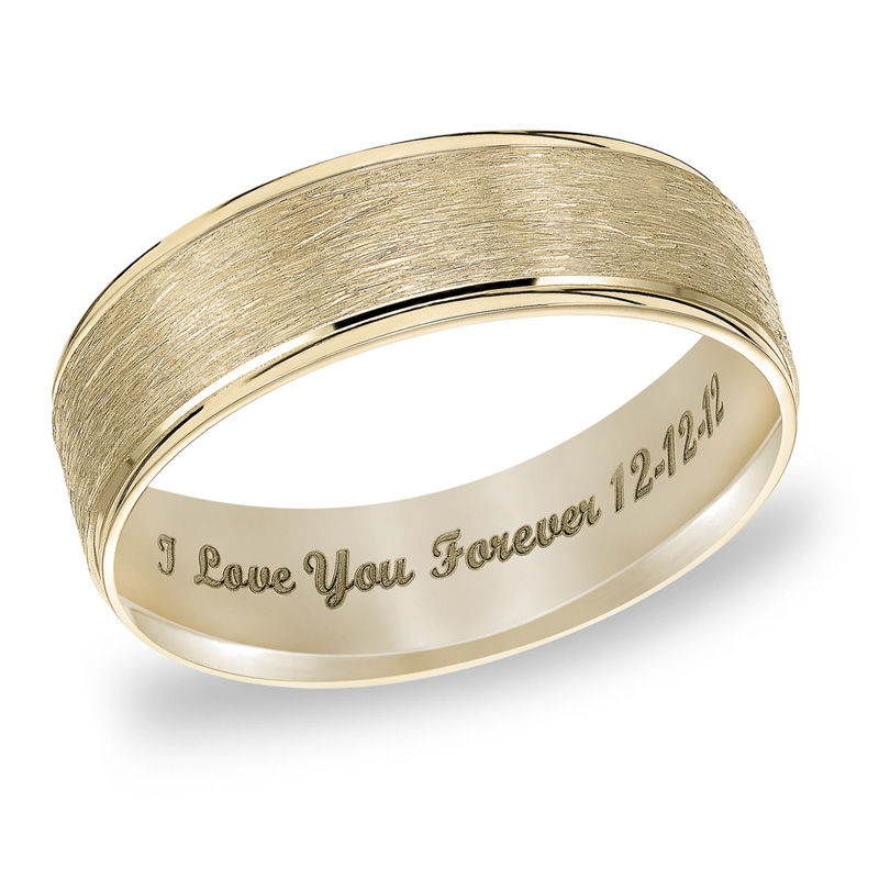 Men's 6.0mm Engraved Satin Wedding Band in 10K Gold (25 Characters)