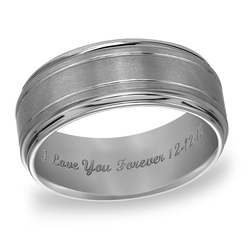 Triton Men's 9.0mm Engraved Comfort Fit Tungsten Wedding Band (25 Characters)