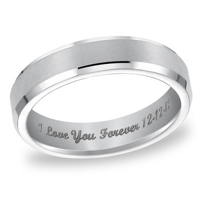 Triton Men s 5.0mm Engraved Comfort Fit Bevelled White Tungsten