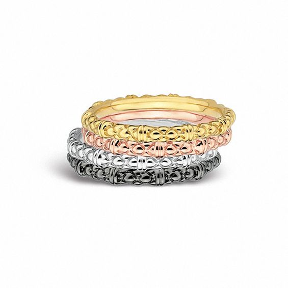 Stackable Expressionsâ¢ Criss-Cross Ring in Sterling Silver and 18K Rose Gold Plate