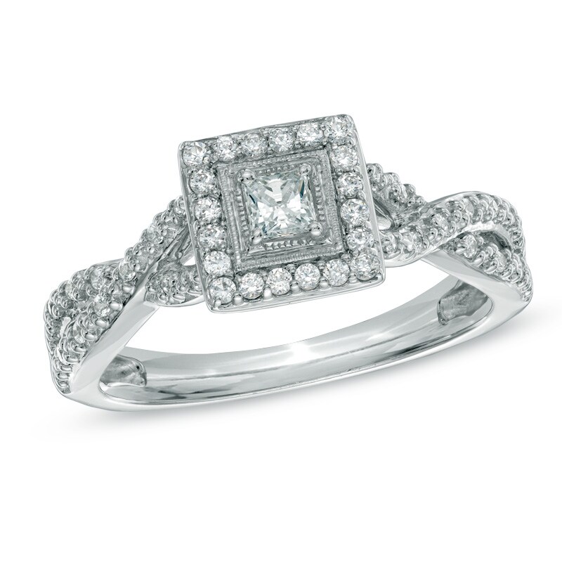 Main Image 1 of 3/8 CT. T.W. Princess-Cut Diamond Frame Engagement Ring in 10K White Gold