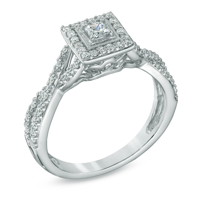 Main Image 2 of 3/8 CT. T.W. Princess-Cut Diamond Frame Engagement Ring in 10K White Gold