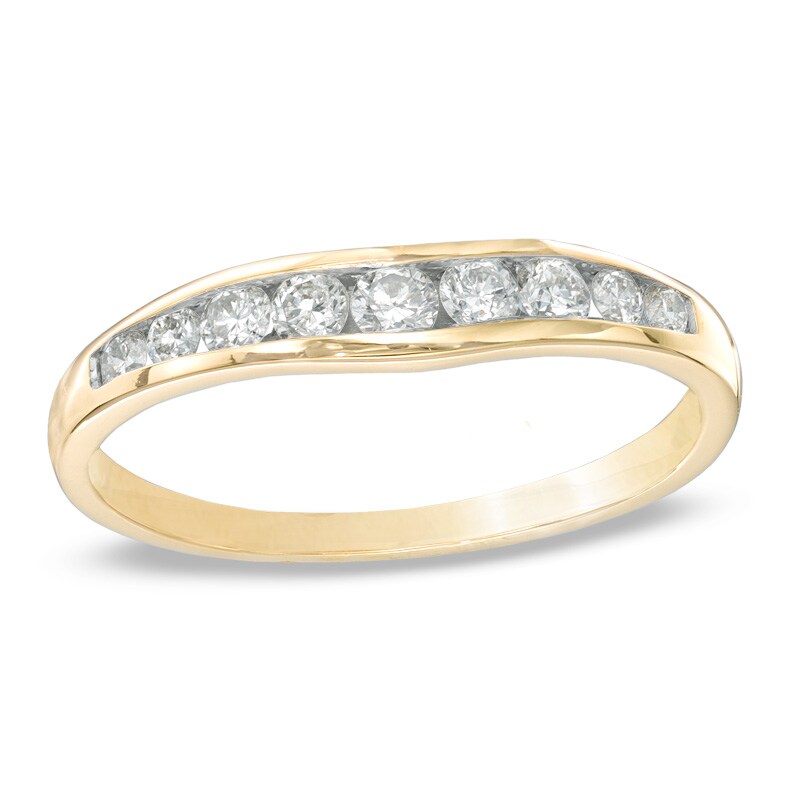 Main Image 1 of 3/8 CT. T.W. Diamond Contour Wedding Band in 14K Gold
