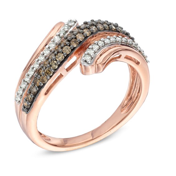1/2 CT. T.w. Champagne and White Diamond Wave Bypass Ring in 10K Rose Gold