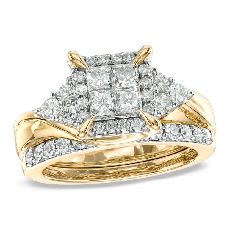 1-1/4 CT. T.W. Princess-Cut Quad Diamond Bridal Set in 10K Gold
