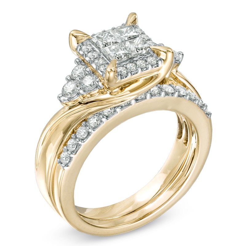 Main Image 2 of 1-1/4 CT. T.W. Princess-Cut Quad Diamond Bridal Set in 10K Gold