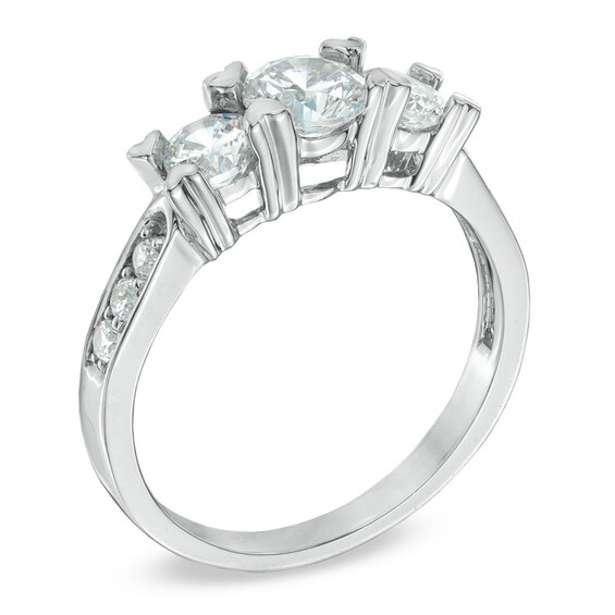 Lab-Created White Sapphire Three Stone Heart-Prong Ring in Sterling Silver
