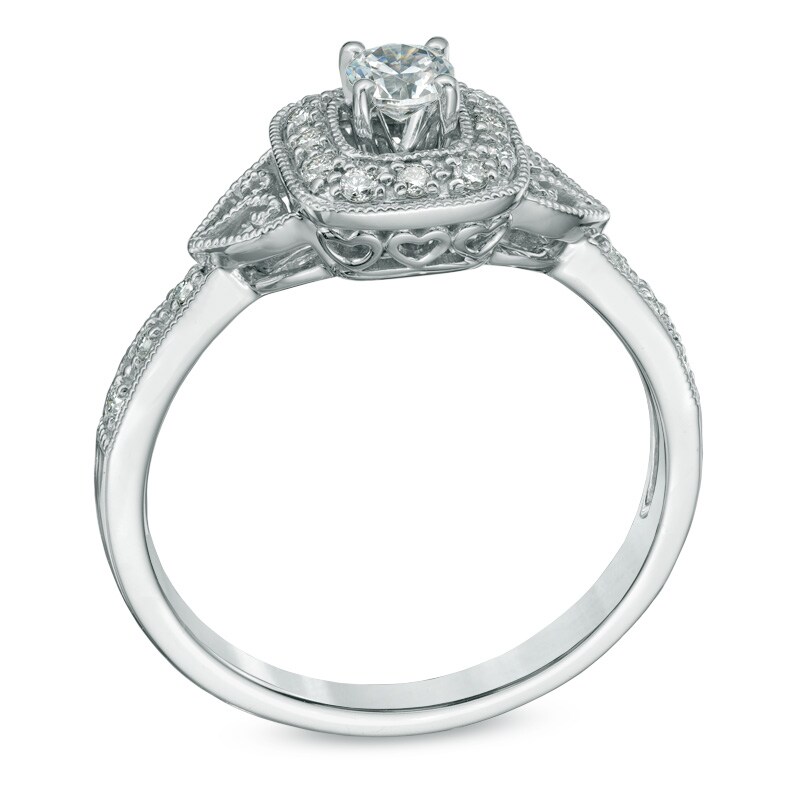 Main Image 2 of 1/3 CT. T.W. Diamond Frame Vintage-Style Engagement Ring in 10K White Gold