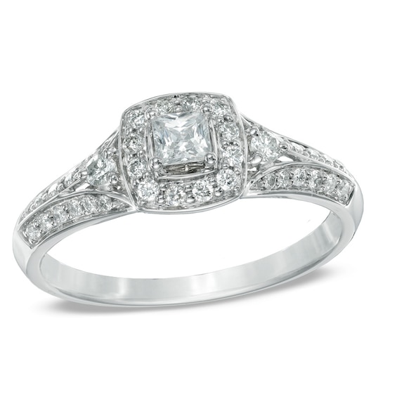 1/2 CT. T.w. Princess-Cut Diamond Frame Engagement Ring in 14K White Gold