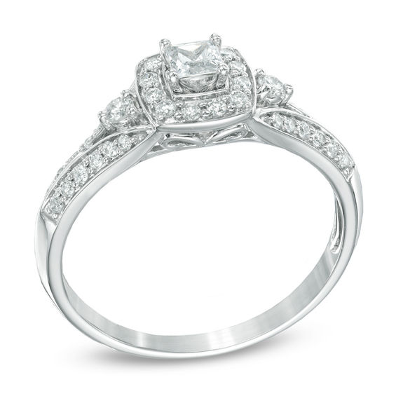 1/2 CT. T.w. Princess-Cut Diamond Frame Engagement Ring in 14K White Gold