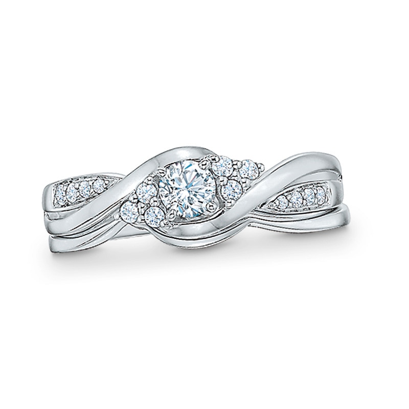 Main Image 1 of 1/3 CT. T.W. Diamond Bypass Bridal Set in 10K White Gold