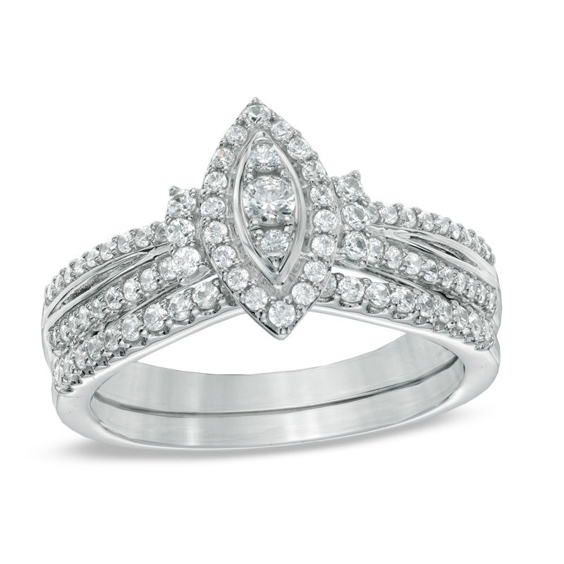 Main Image 1 of 1/2 CT. T.W. Marquise Composite Frame Diamond Bridal Set in 10K White Gold