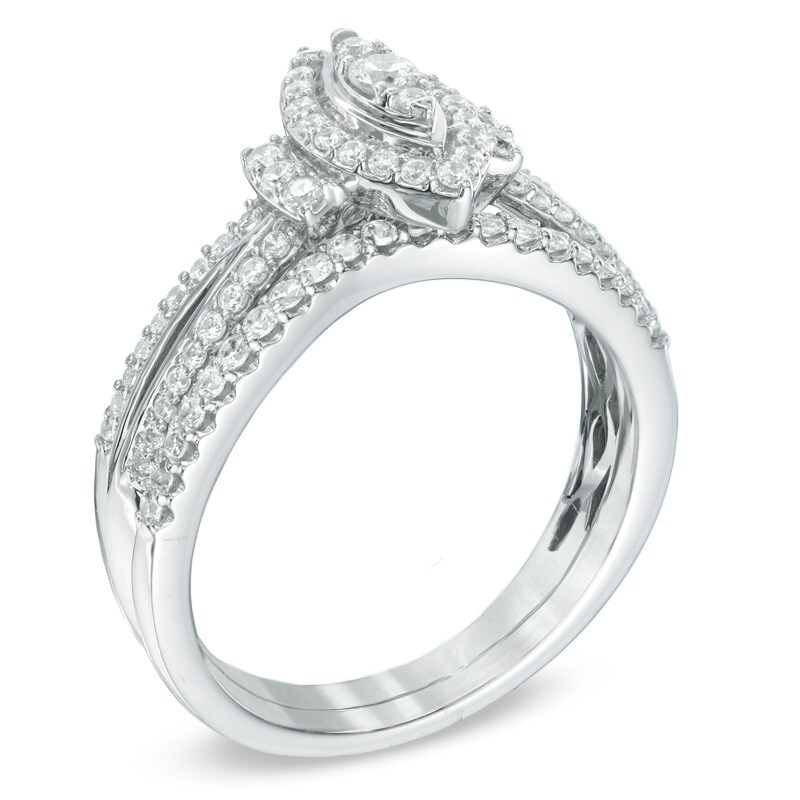 Main Image 2 of 1/2 CT. T.W. Marquise Composite Frame Diamond Bridal Set in 10K White Gold