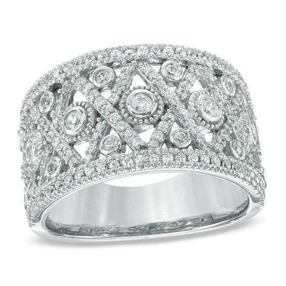 3/4 CT. T.w. Diamond Vintage-Inspired Love and Kisses Ring in 10K White Gold
