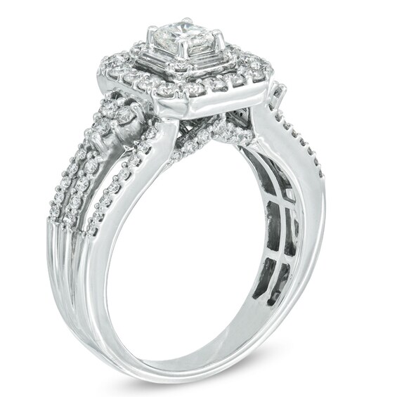 Celebration LuxÂ® 1-1/5 CT. T.w. Radiant-Cut Certified Diamond Frame Engagement Ring in 14K White Gold (I/Si2)