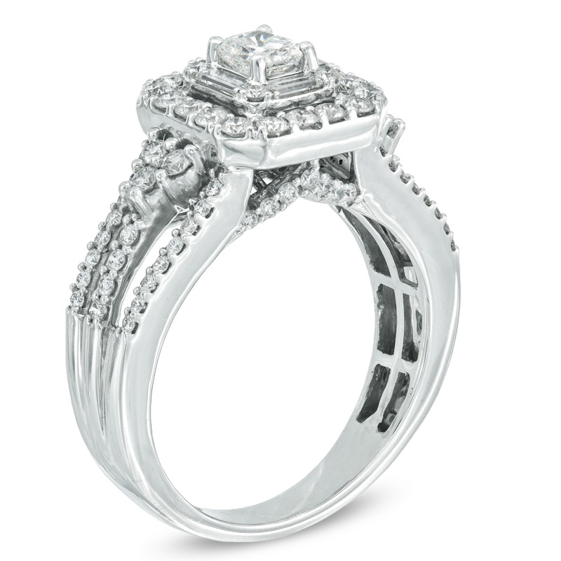 Celebration Lux® 1-1/5 CT. T.W. Radiant-Cut Diamond Frame Engagement Ring in 14K White Gold (I/SI2)