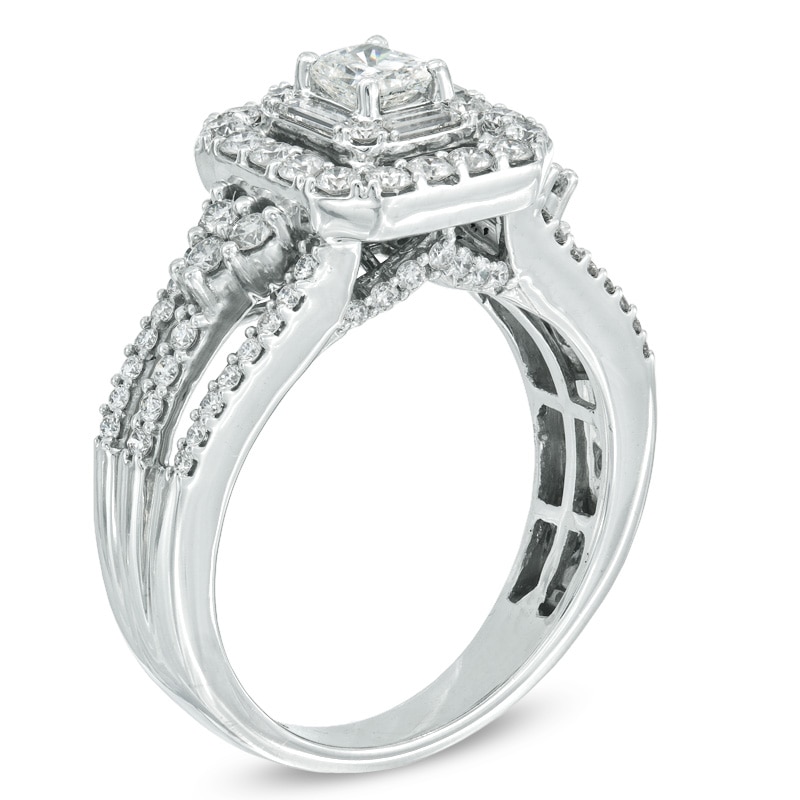 Main Image 2 of Celebration Lux® 1-1/5 CT. T.W. Radiant-Cut Certified Diamond Frame Engagement Ring in 14K White Gold (I/SI2)
