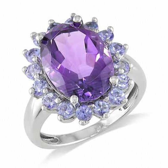 Oval Amethyst and Tanzanite Ring Sterling Silver