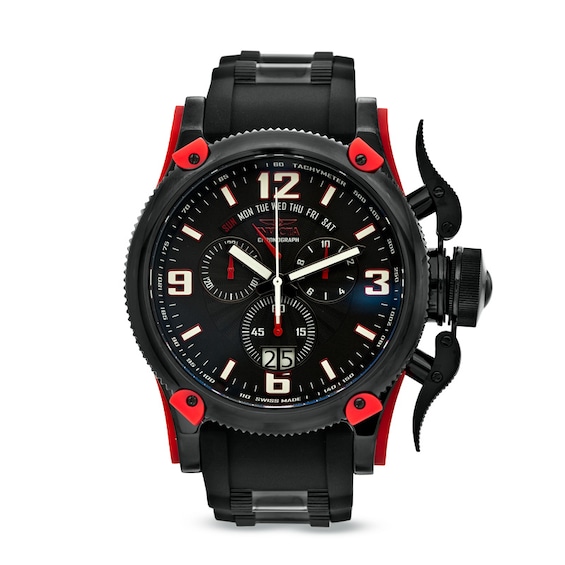 Men's Invicta Russian Diver Black Strap Watch with Black Dial (Model: 12437)