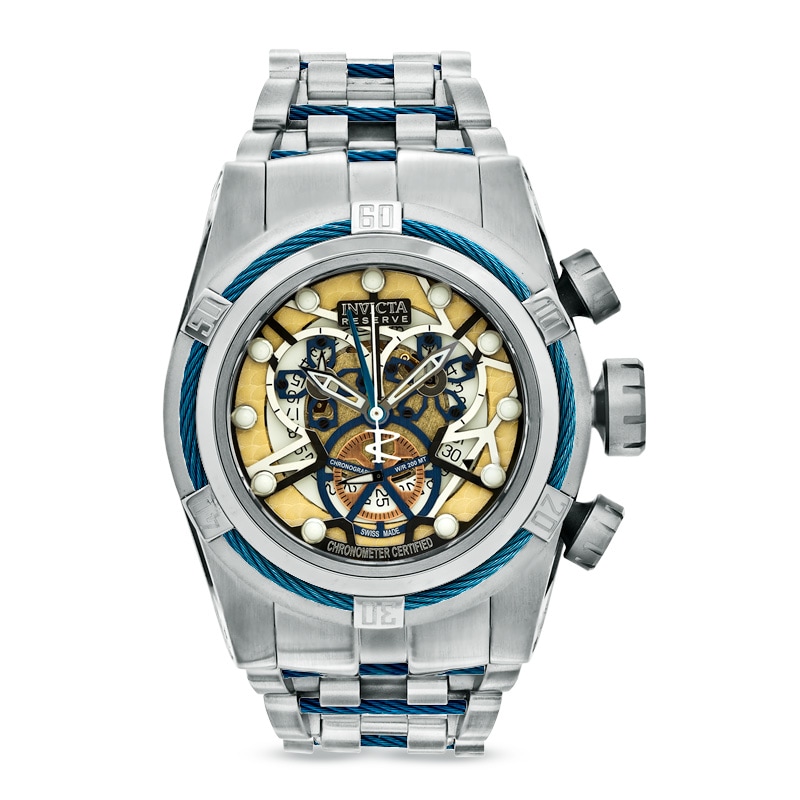 Men's Invicta Bolt Chronograph Two-Tone Watch with Gold-Tone Skeleton Dial (Model: 13753)