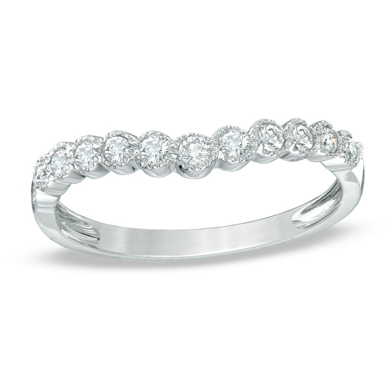 Main Image 1 of 1/4 CT. T.W. Diamond Frame Contour Wedding Band in 14K White Gold