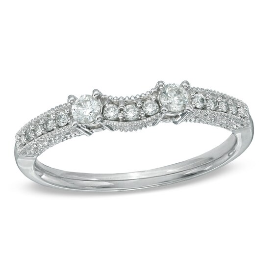 1/4 CT. T.w. Diamond Vintage-Style Contour Wedding Band in 14K White Gold