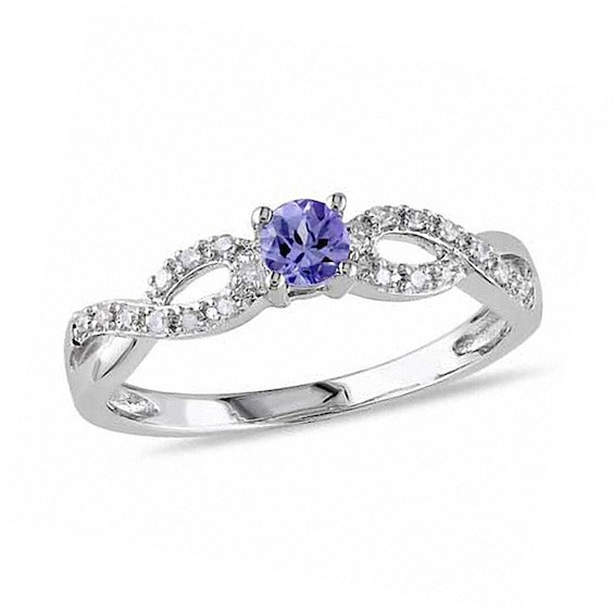 3.5mm Tanzanite and 1/20 CT. T.w. Diamond Twist Promise Ring Sterling Silver