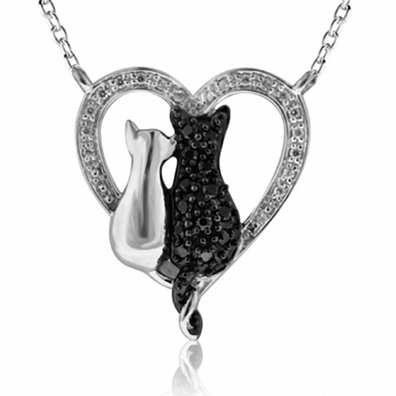 1/5 CT. T.W. Enhanced Black and White Diamond Cats Pendant in Sterling Silver
