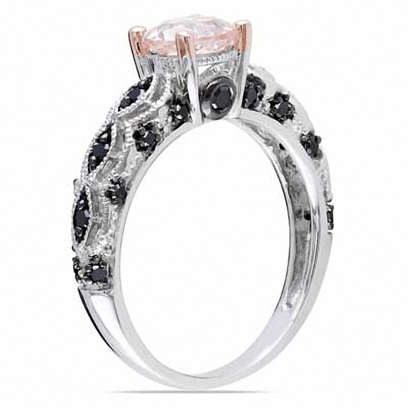 6.0mm Morganite and 1/4 CT. T.W. Black Diamond Engagement Ring in 10K White Gold