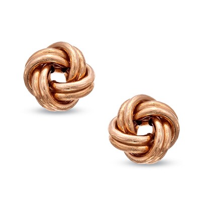 Rose Gold Finish Round Textured Twist Love Knot Stud Earrings 13MM 