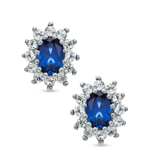 Oval Lab Created Blue Shire And White Topaz Stud Earrings In Oval Lab Created Blue Shire And White Topaz Stud Earrings In Sterling Silver