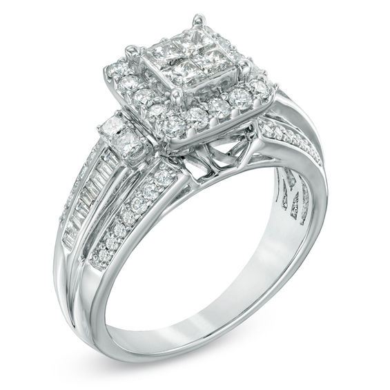 1 CT. T.w. Quad Princess-Cut Diamond Frame Engagement Ring in 10K White Gold