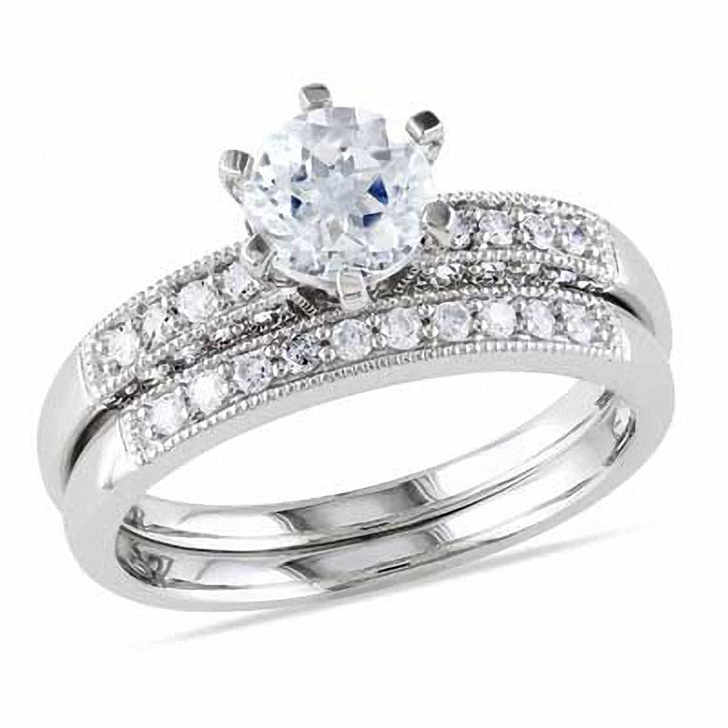 6 0mm Aquamarine And 1 3 Ct T W Diamond Bridal Set In 10k White 6 0mm Aquamarine And 1 3 Ct T W Diamond Bridal Set In 10k White