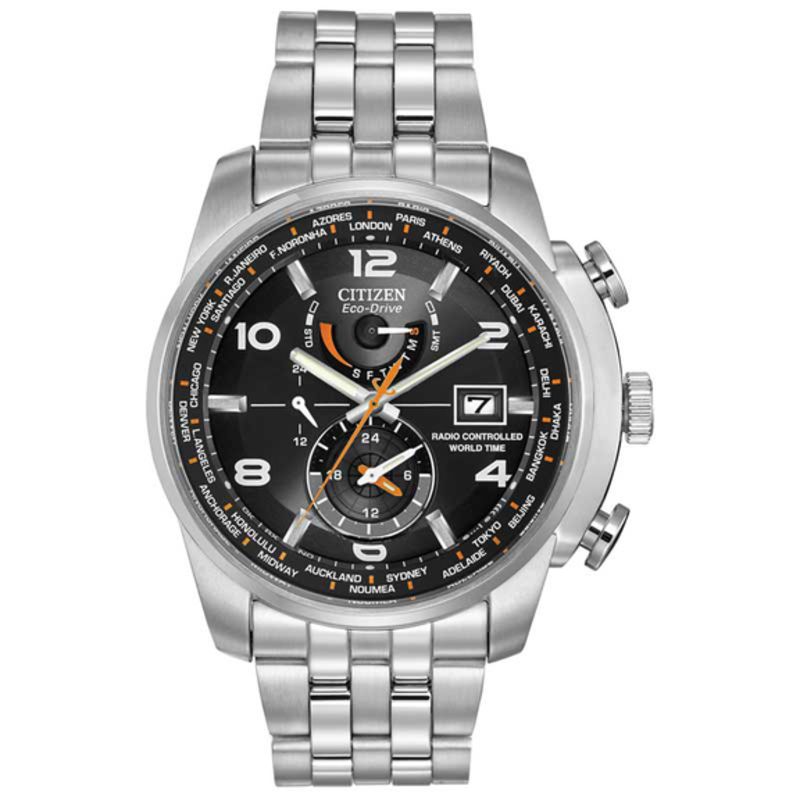 Main Image 1 of Men's Citizen Eco-Drive® World Time A-T Watch with Black Dial (Model: AT9010-52E)