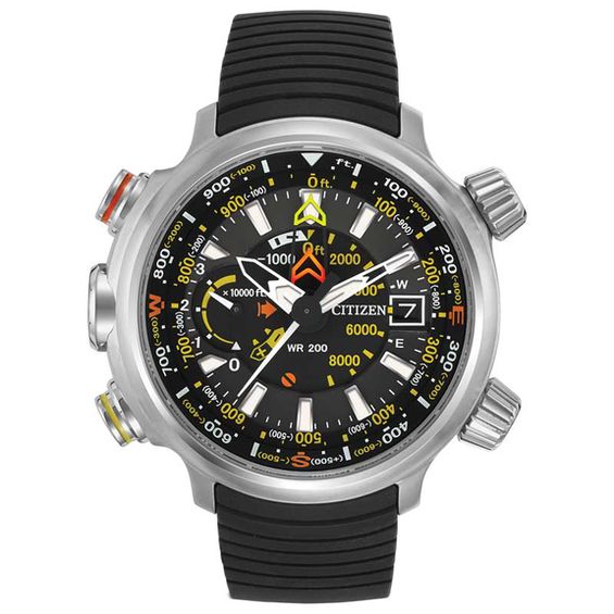 Men's Citizen Eco-DriveÂ® Promaster Altichron Titanium and Strap Watch with Black Dial (Model: Bn5030-06E)