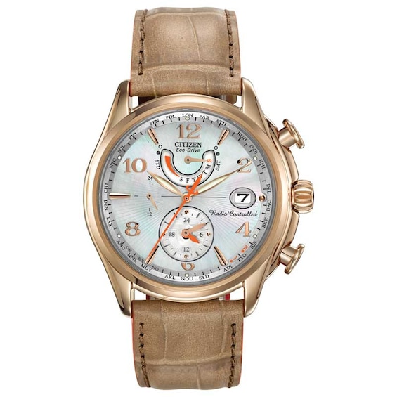 Ladies' Citizen Eco-DriveÂ® World Time A-T Chronograph Watch with Mother-of-Pearl Dial (Model: Fc0003-18D)