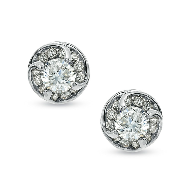 Main Image 1 of 1/2 CT. T.W. Diamond Spiral Frame Stud Earrings in 14K White Gold