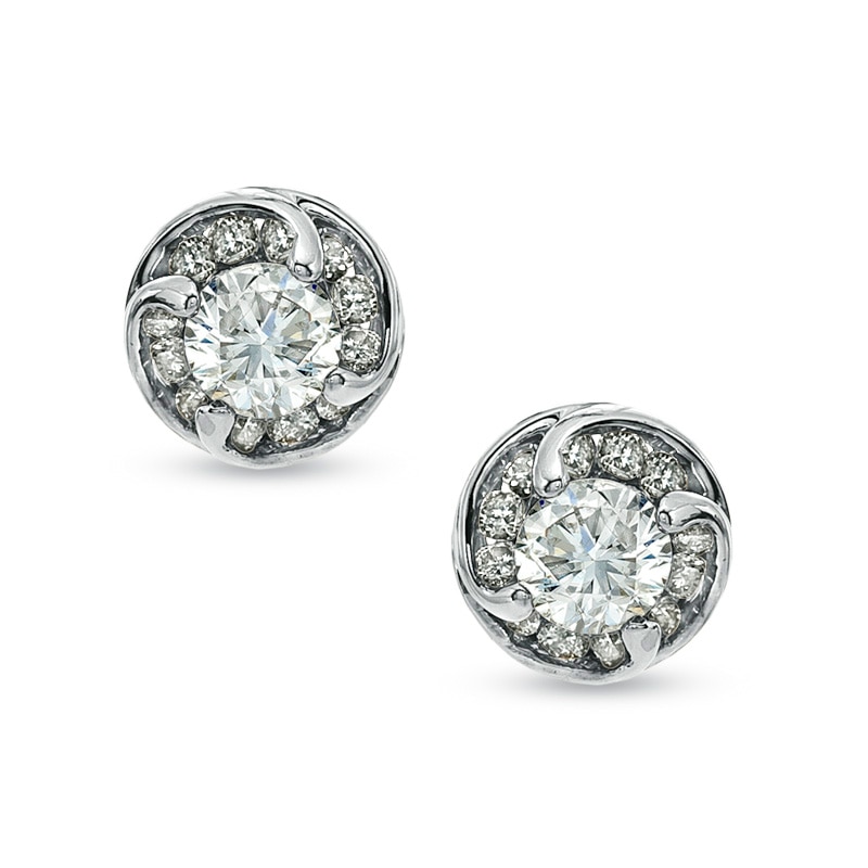 1/2 CT. T.W. Diamond Spiral Frame Stud Earrings in 14K White Gold | Zales