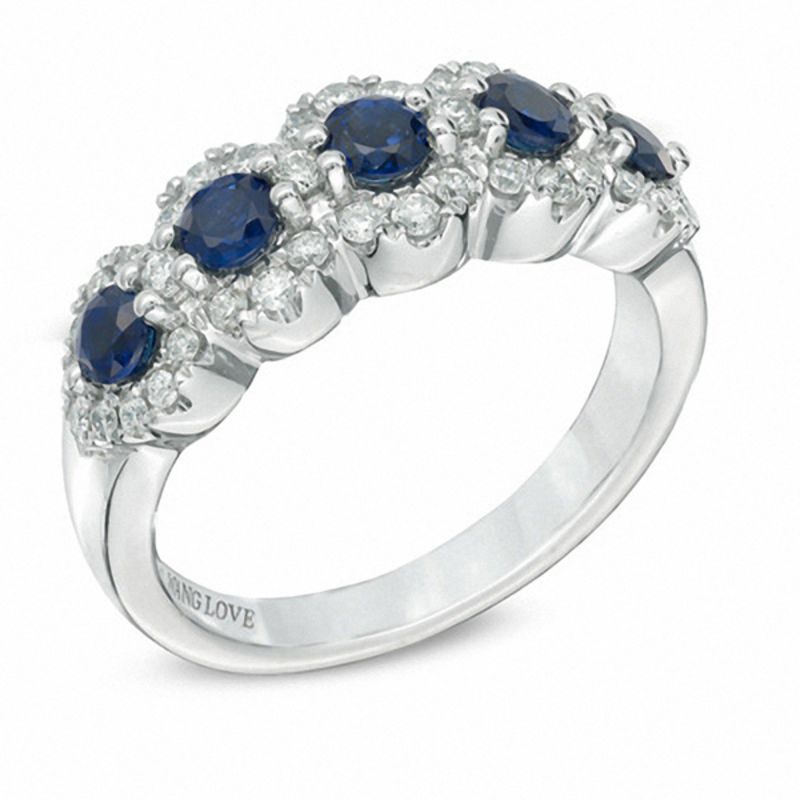 Vera Wang Love Collection Blue Sapphire and 3/8 CT. T.W. Diamond Five ...