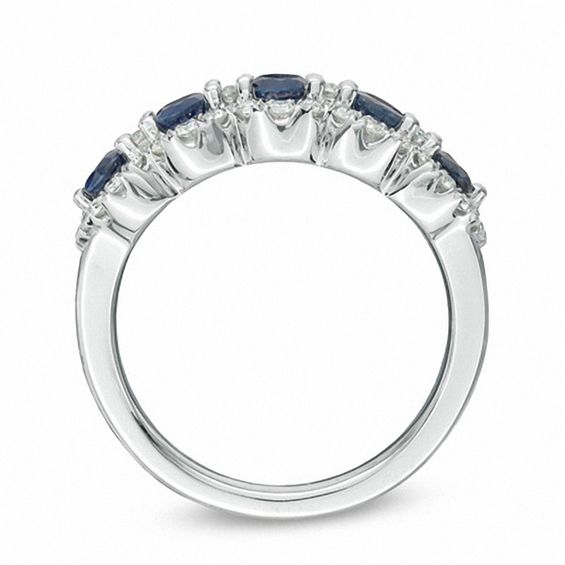 Vera Wang Love Collection Blue Sapphire and 3/8 CT. T.w. Diamond Five Stone Frame Ring in 14K White Gold