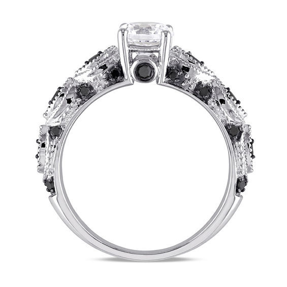 6.0mm Lab-Created White Sapphire and 1/4 CT. T.w. Black Diamond Engagement Ring in 10K White Gold