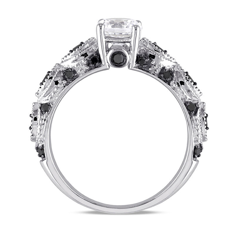 6.0mm Lab-Created White Sapphire and 1/4 CT. T.W. Black Diamond Engagement Ring in 10K White Gold