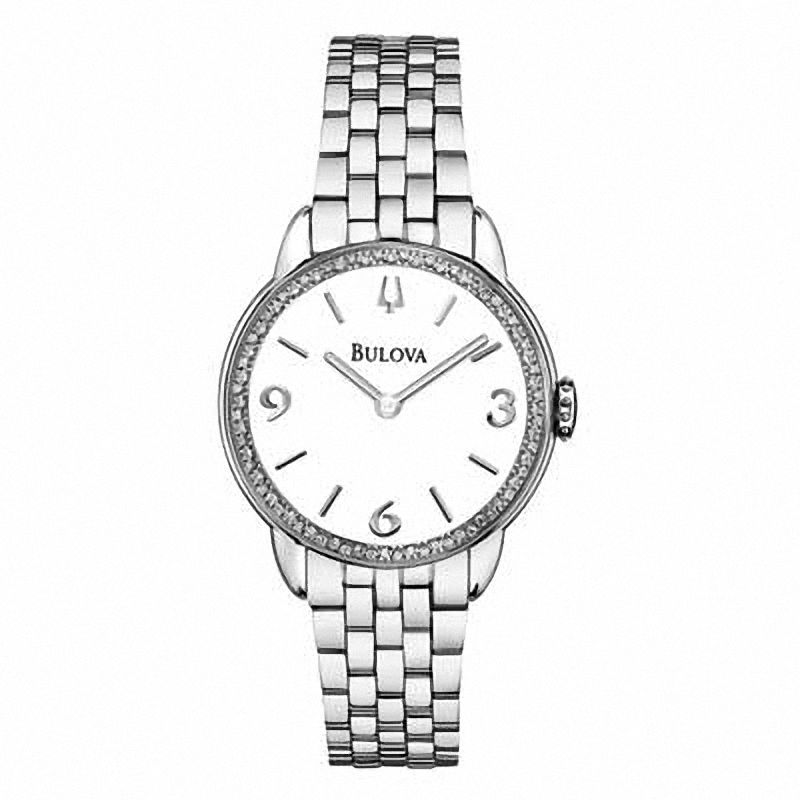 Ladies' Bulova Diamond Accent Watch with White Dial (Model: 96R181)