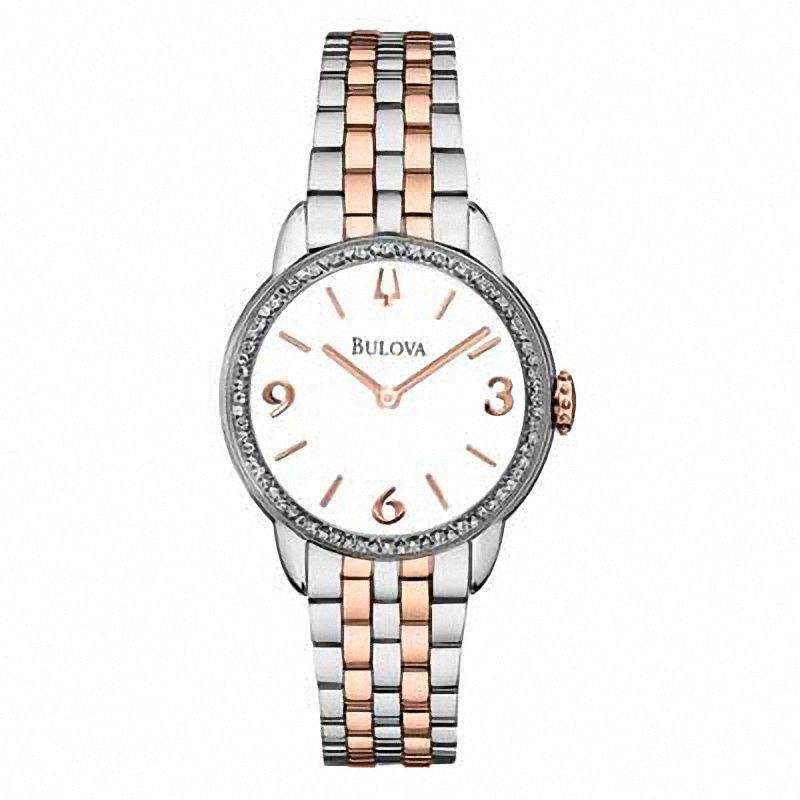 Main Image 1 of Ladies' Bulova Diamond Accent Two-Tone Watch with White Dial (Model: 96R182)