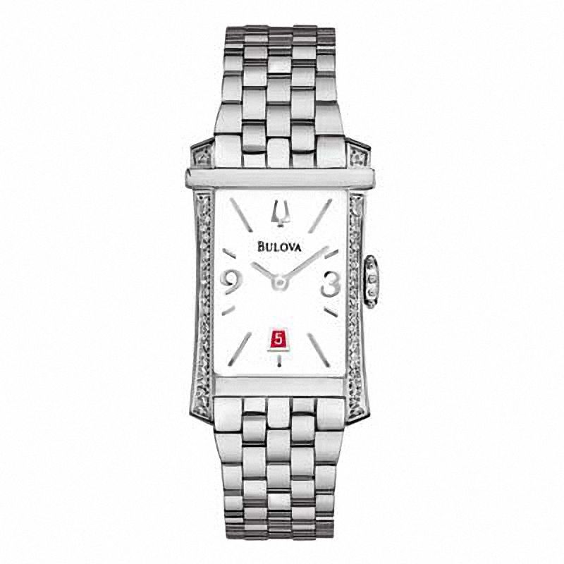 Main Image 1 of Ladies' Bulova Diamond Accent Watch with Rectangular White Dial (Model: 96R187)