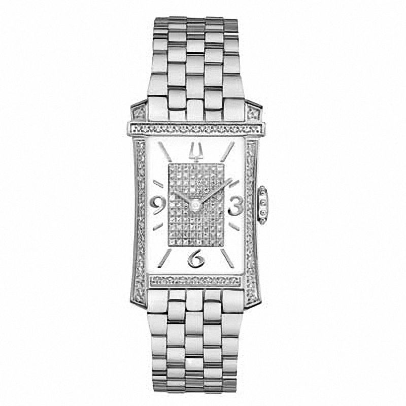 Ladies' Bulova Diamond Accent Watch with Rectangular White Dial (Model: 96R188)