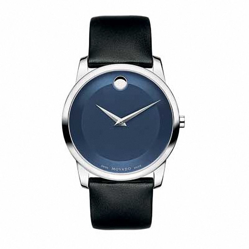 Men's Movado Museum Classic Strap Watch with Blue Dial (Model: 0606610)