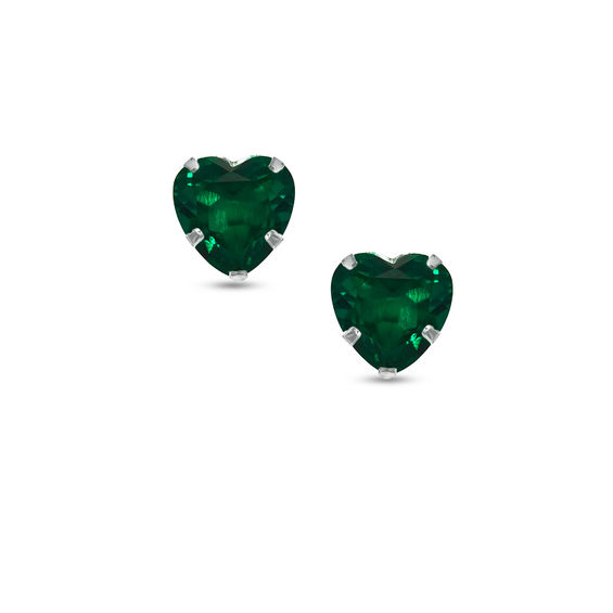 8.0mm Heart-Shaped Lab-Created Emerald Stud Earrings in 14K White Gold ...